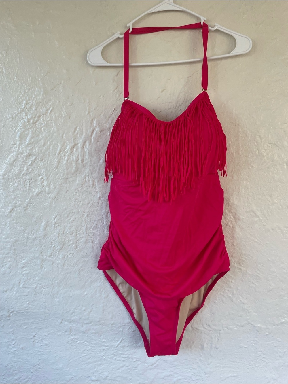 Swimsuits for All pink halter 1 piece swimsuit, lightly padded, fringe detail;20